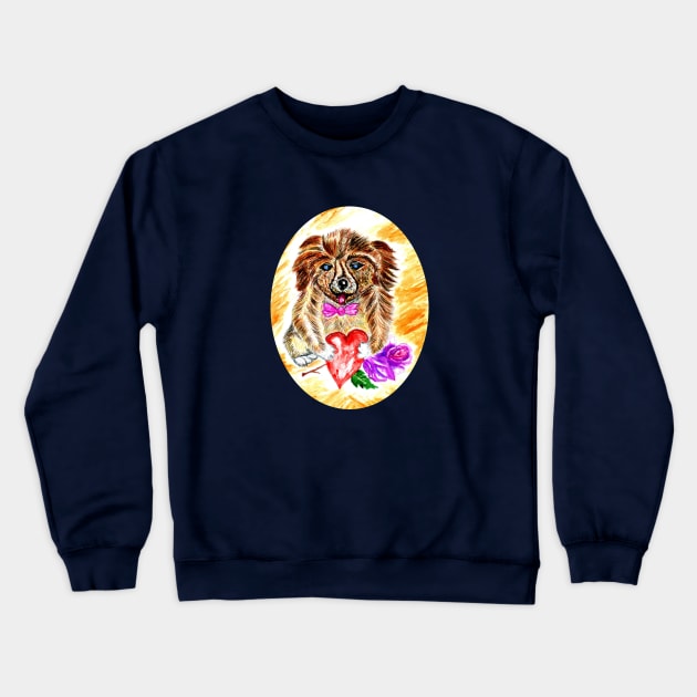 Cute Dog with heart and rose Crewneck Sweatshirt by AnnArtshock